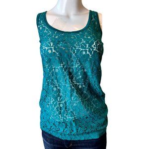 Vanity Women's Lace Sleeveless Tank Top Round Neck Teal Blue Size Small